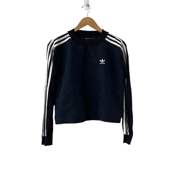 ADIDAS Striped Mesh Long Sleeve Embroidered Blue Shirt Top - Picture 3 of 7